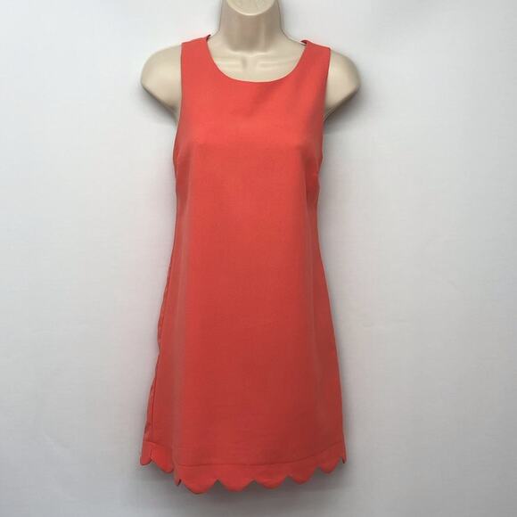 Monteau Los Angeles Orange Sleeveless Shift Dress Scalloped Edging Scop Neckline - Picture 5 of 16
